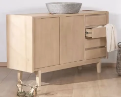 Sale Meuble sous vasque 140 cm en manguier blanchi avec portes et tiroirs