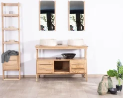 Meuble sous vasque design japandi 120 cm en teck "Beau Matin" Meuble Sous Vasque