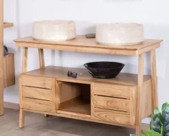 Meuble sous vasque design japandi 120 cm en teck 