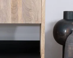 Hot Meuble sous vasque double en bois graphique naturel et noir "Nani" 140 cm Meuble Sous Vasque