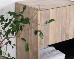 Hot Meuble sous vasque double en bois graphique naturel et noir 