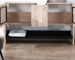 Hot Meuble sous vasque double en bois graphique naturel et noir 