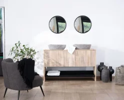 Hot Meuble sous vasque double en bois graphique naturel et noir 