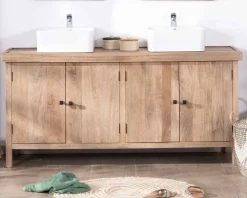 Online Meuble sous vasque double en manguier massif sablé 165cm