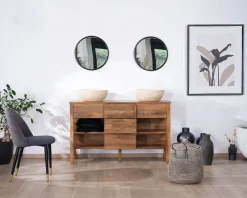 Online Meuble sous vasque en manguier foncé 120 cm avec niches et tiroirs 