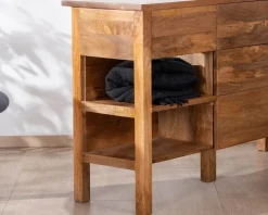 Online Meuble sous vasque en manguier foncé 120 cm avec niches et tiroirs 