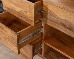 Online Meuble sous vasque en manguier foncé 120 cm avec niches et tiroirs 