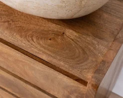 Hot Meuble sous vasque en manguier foncé avec portes et tiroirs 