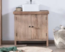 Sale Meuble sous vasque simple en manguier massif 80cm 2 portes
