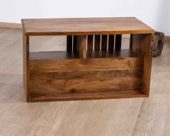 Clearance Meuble sous vasque à suspendre 90 cm "Bulle" en manguier foncé Meuble Sous Vasque