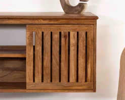 Clearance Meuble sous vasque à suspendre 90 cm "Bulle" en manguier foncé Meuble Sous Vasque
