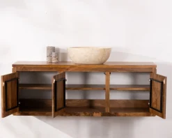 Sale Meuble sous vasque suspendu 120 cm en manguier foncé 