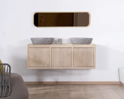 Hot Meuble sous vasque suspendu 140 cm en manguier blanchi 