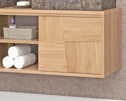 Clearance Meuble sous vasque suspendu en teck avec portes coulissantes 140 cm 