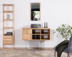New Meuble sous vasque suspendu en teck avec portes coulissantes "Tao" 105 cm Meuble Sous Vasque