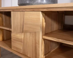 New Meuble sous vasque suspendu en teck avec portes coulissantes 
