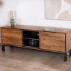 Online Meuble télé 175 cm bicolore contemporain "Olonie" en teck naturel et métal Meuble Télé