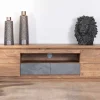 Discount Meuble télé 175cm en acacia avec tiroirs façade placage pierre et bande LED "Paguera" Meuble Télé