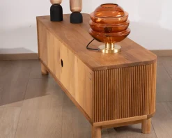 Sale Meuble télé 150 cm 2 portes en chêne huilé style rétro 