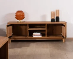 Sale Meuble télé 150 cm 2 portes en chêne huilé style rétro 