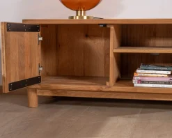 Sale Meuble télé 150 cm 2 portes en chêne huilé style rétro 
