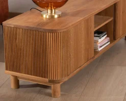 Sale Meuble télé 150 cm 2 portes en chêne huilé style rétro 