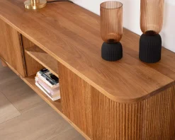 Sale Meuble télé 150 cm 2 portes en chêne huilé style rétro 