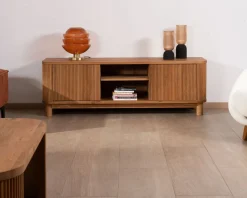 Sale Meuble télé 150 cm 2 portes en chêne huilé style rétro 