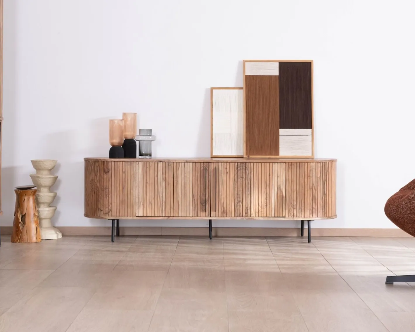 New Meuble télé esprit rétro en acacia "Bopee" 175 cm Meuble Télé