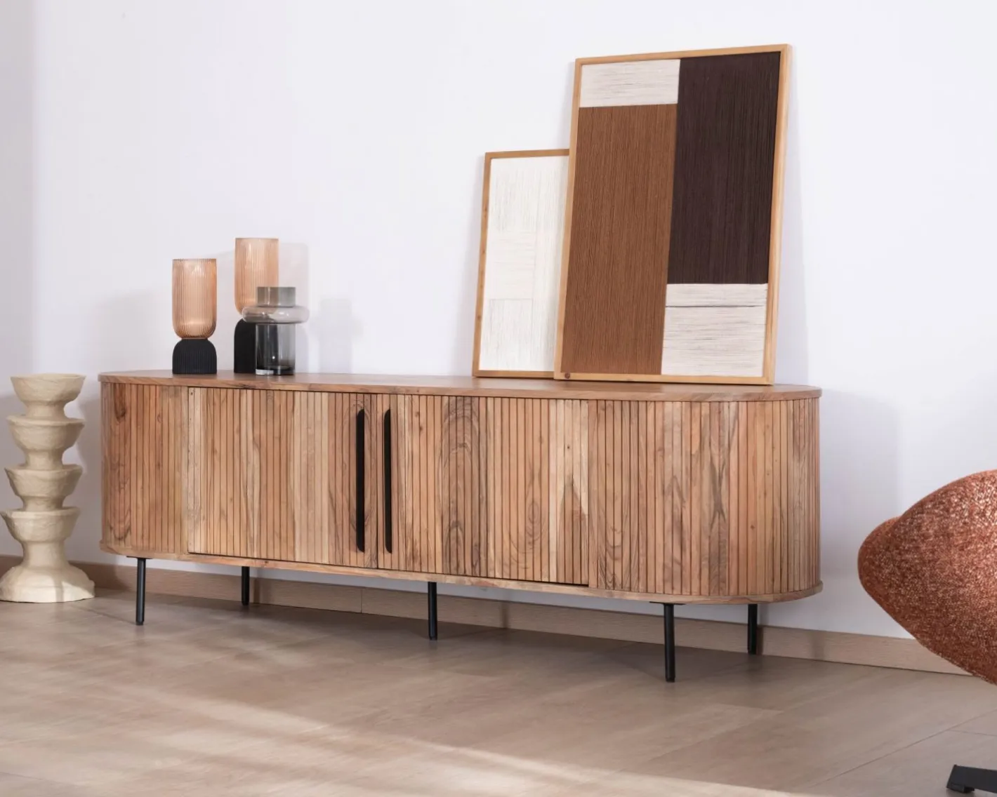 New Meuble télé esprit rétro en acacia "Bopee" 175 cm Meuble Télé