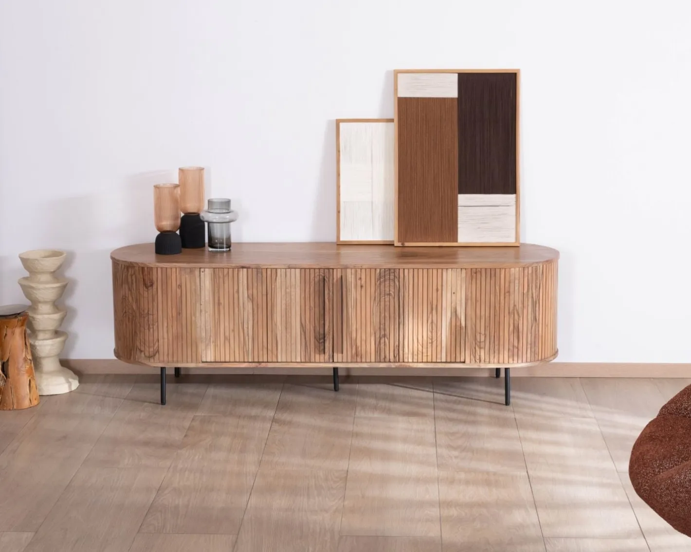 New Meuble télé esprit rétro en acacia "Bopee" 175 cm Meuble Télé