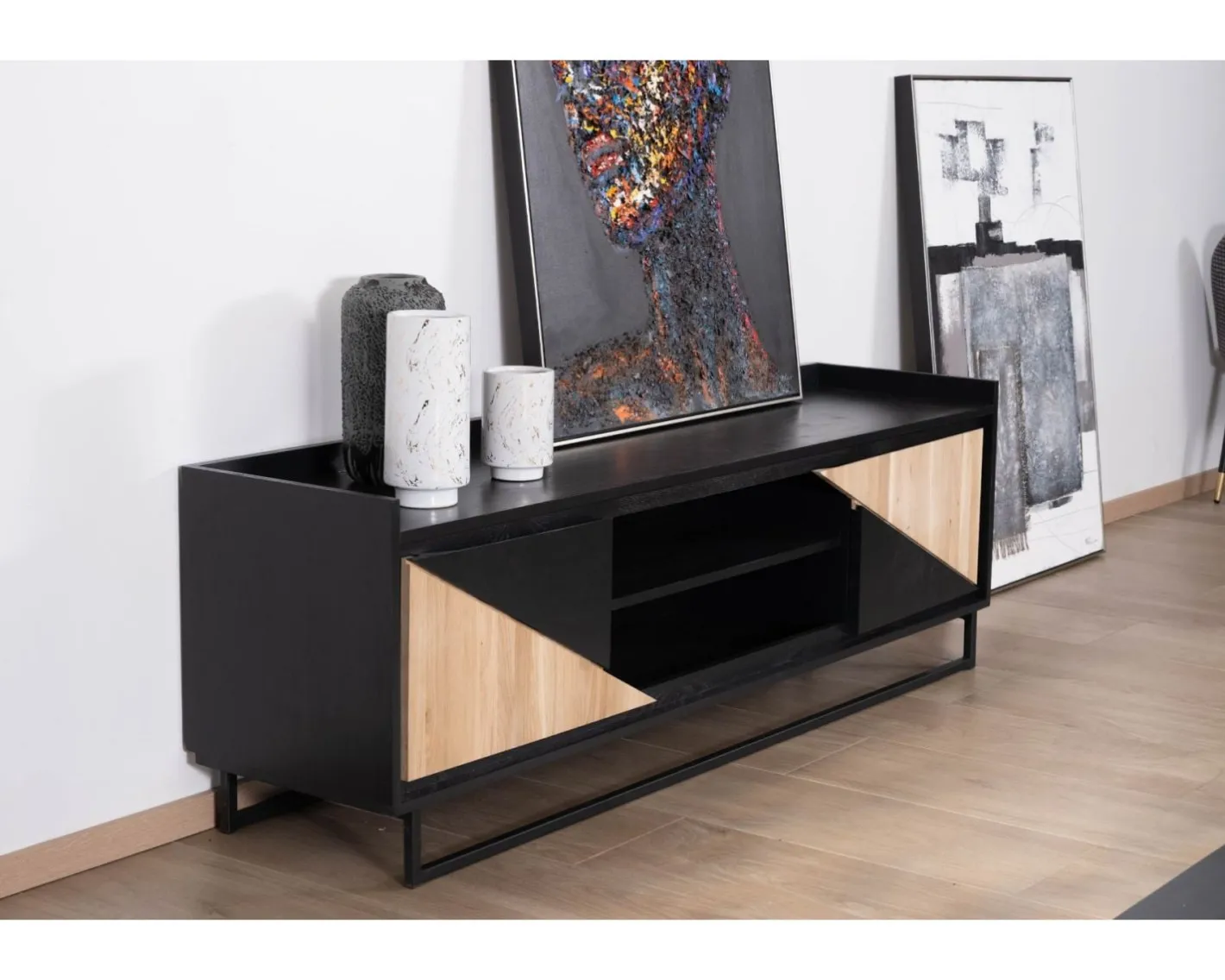Outlet Meuble télé 2 portes 180 cm en bois massif "Trace" Meuble Télé