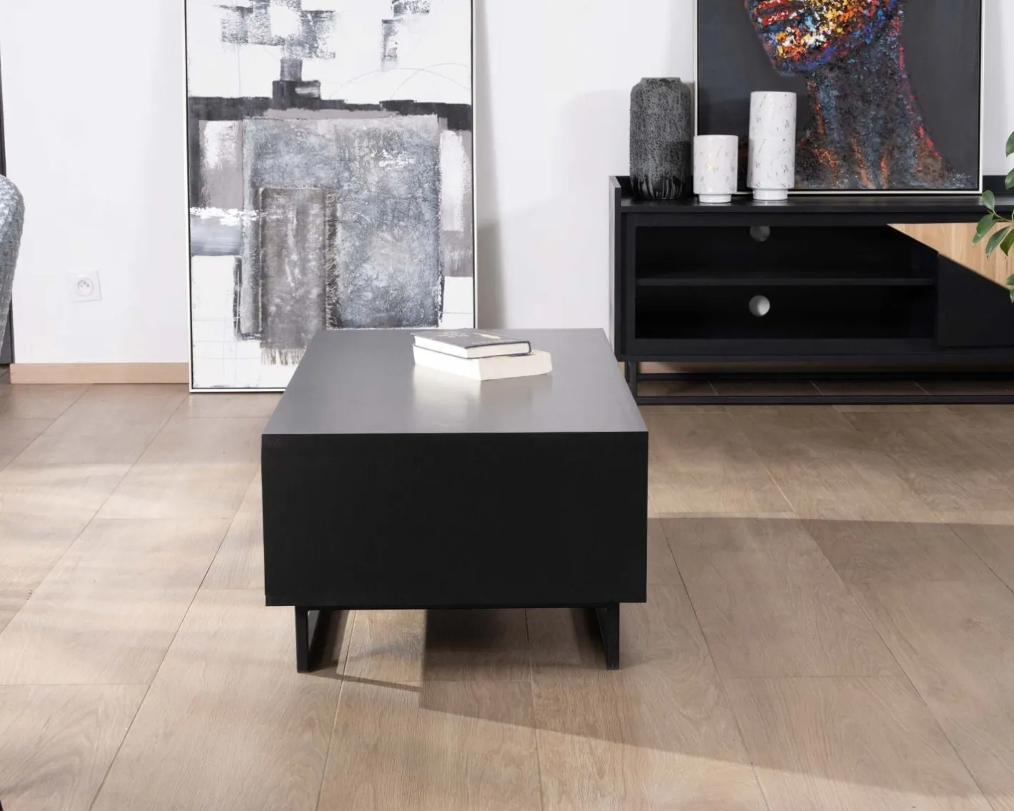 Outlet Meuble télé 2 portes 180 cm en bois massif "Trace" Meuble Télé