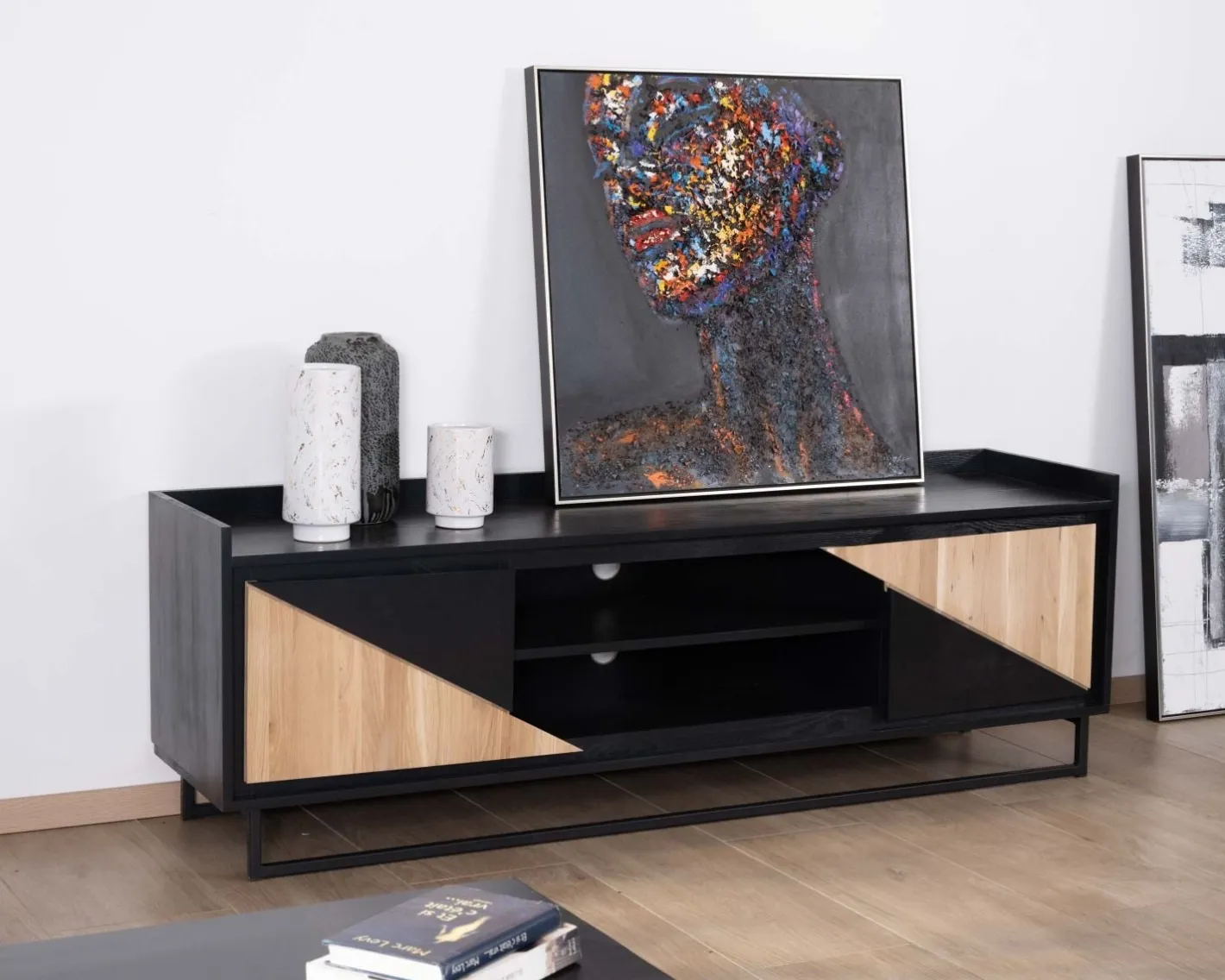 Outlet Meuble télé 2 portes 180 cm en bois massif "Trace" Meuble Télé