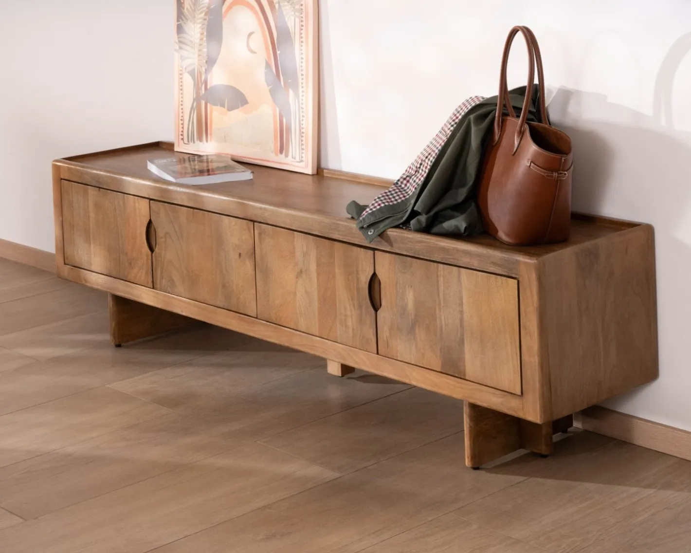 Online Meuble TV bas 180 cm en manguier naturel "Odely" 4 portes Meuble Télé