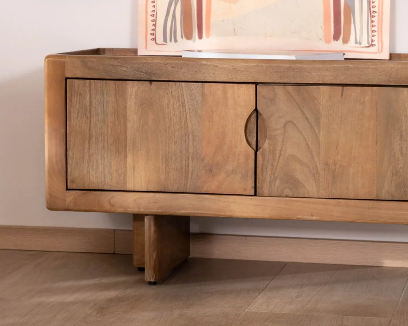 Online Meuble TV bas 180 cm en manguier naturel "Odely" 4 portes Meuble Télé