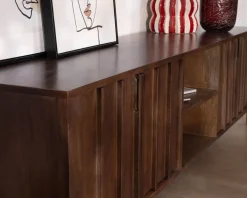 Clearance Meuble TV bas esprit zen en manguier massif teinte noyer 180 cm « Sicora » Meuble Télé