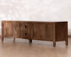 Clearance Meuble TV bas esprit zen en manguier massif teinte noyer 180 cm « Sicora » Meuble Télé