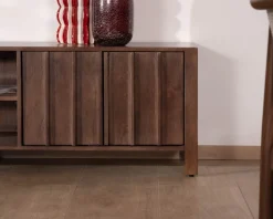 Clearance Meuble TV bas esprit zen en manguier massif teinte noyer 180 cm « Sicora » Meuble Télé