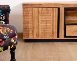 Discount Meuble TV 145 cm contemporain en acacia avec liserés noirs