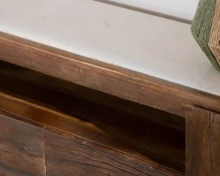 Hot Meuble TV 180 cm en bois recyclé et plateau marbre blanc "Mood" Meuble Télé