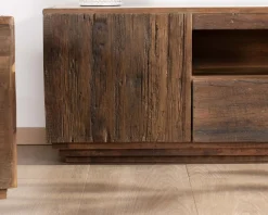 Hot Meuble TV 180 cm en bois recyclé et plateau marbre blanc "Mood" Meuble Télé