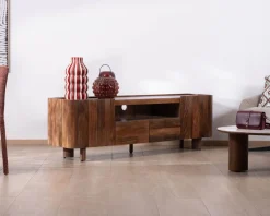 Clearance Meuble TV 175 cm en manguier massif style contemporain minimaliste "Malaké" Meuble Télé