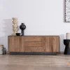 Clearance Meuble TV 150 cm en manguier style épuré "Santo" avec portes et tiroirs Meuble Télé
