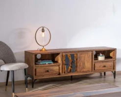 Best Meuble TV 175cm ethnique acacia massif pieds métal noir 