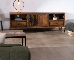 Best Meuble TV 175cm ethnique acacia massif pieds métal noir 