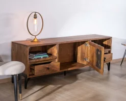 Best Meuble TV 175cm ethnique acacia massif pieds métal noir 