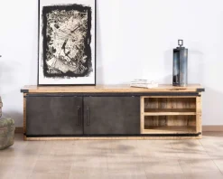Clearance Meuble TV 160 cm porte coulissante métal et bois