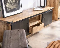 Online Meuble TV 180 cm à portes coulissantes métal et bois "Caractère" Meuble Télé