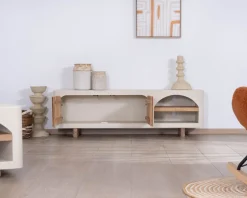 Best Meuble TV contemporain aspect béton sablé et acacia 